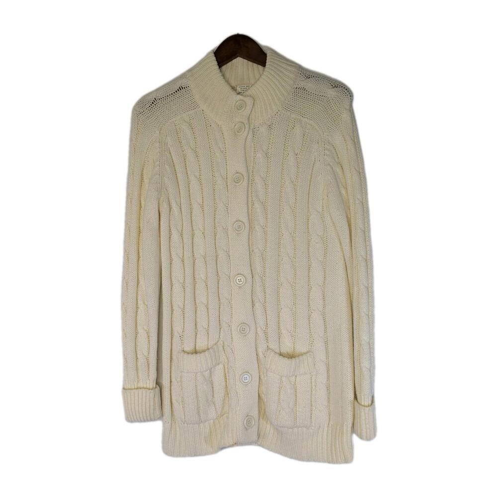 Vintage Sears Women’s Sweater Ivory‎ Cable Knit Button  Size S Cardigan